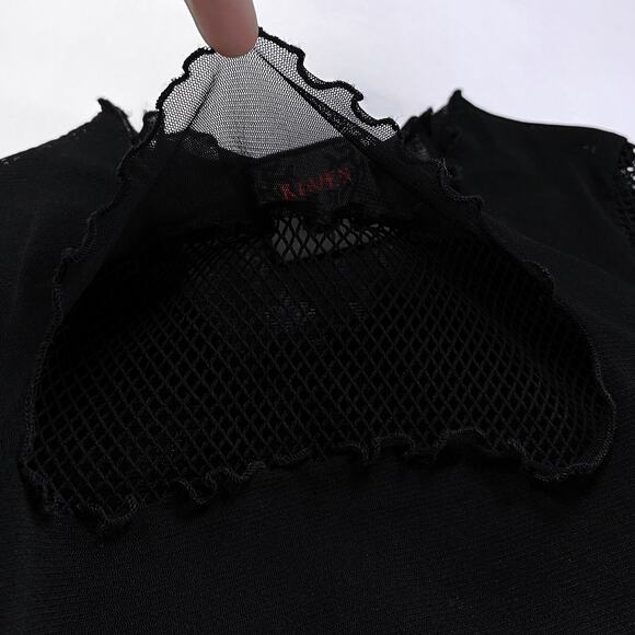 Vintage Raven Gothic Black Mesh Cutout Fishnet Sleeve Top Rave Y2K Euro Goth - Picture 10 of 16